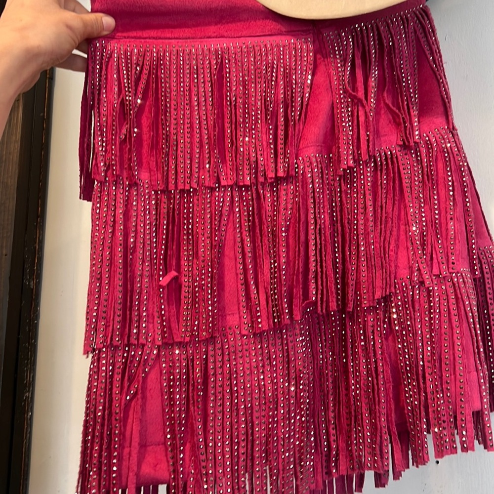 Fuchsia fringe sparkle skirt